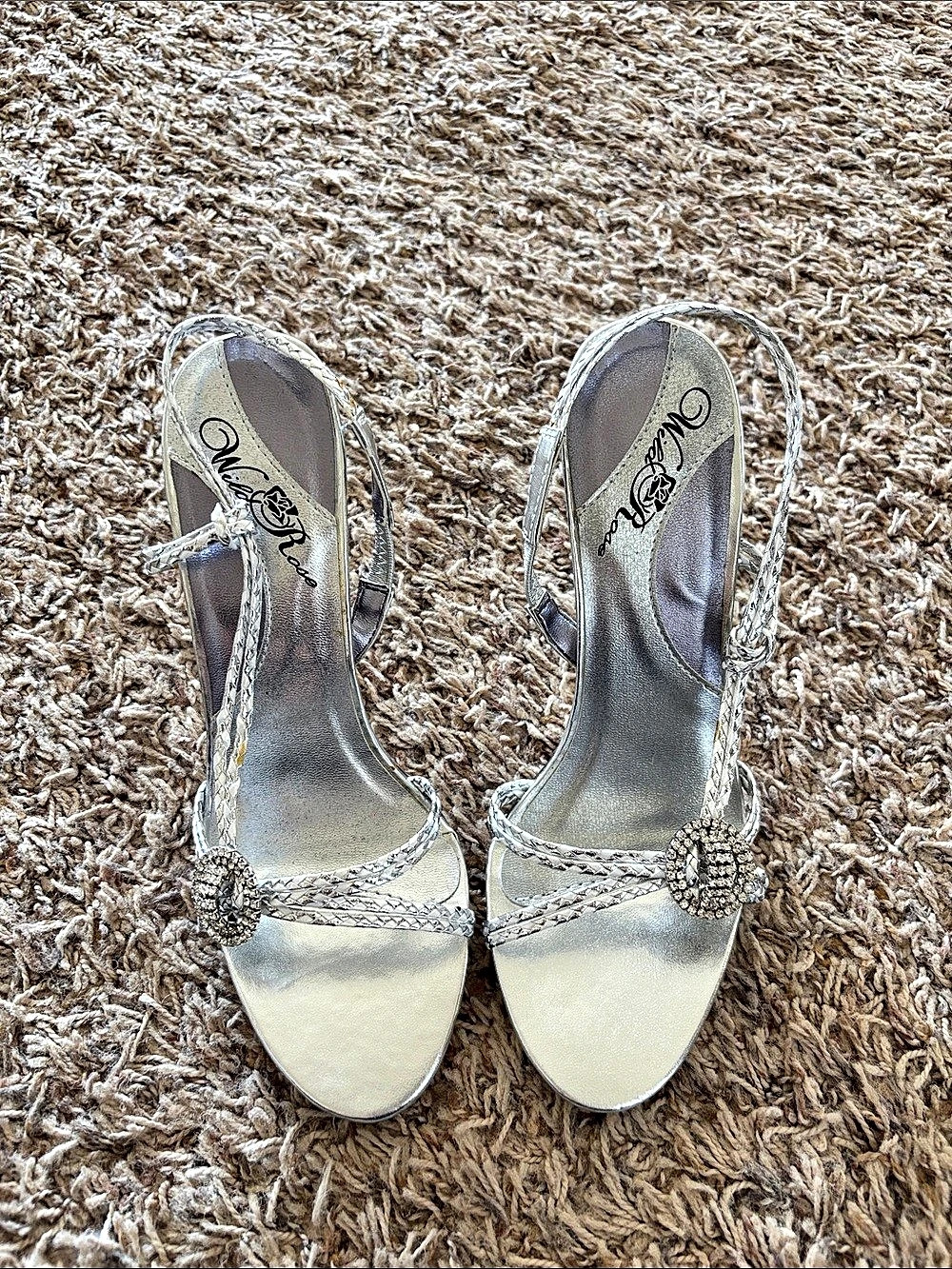 Mill Rose Jeweled High Heel Sandals in Silver US 8